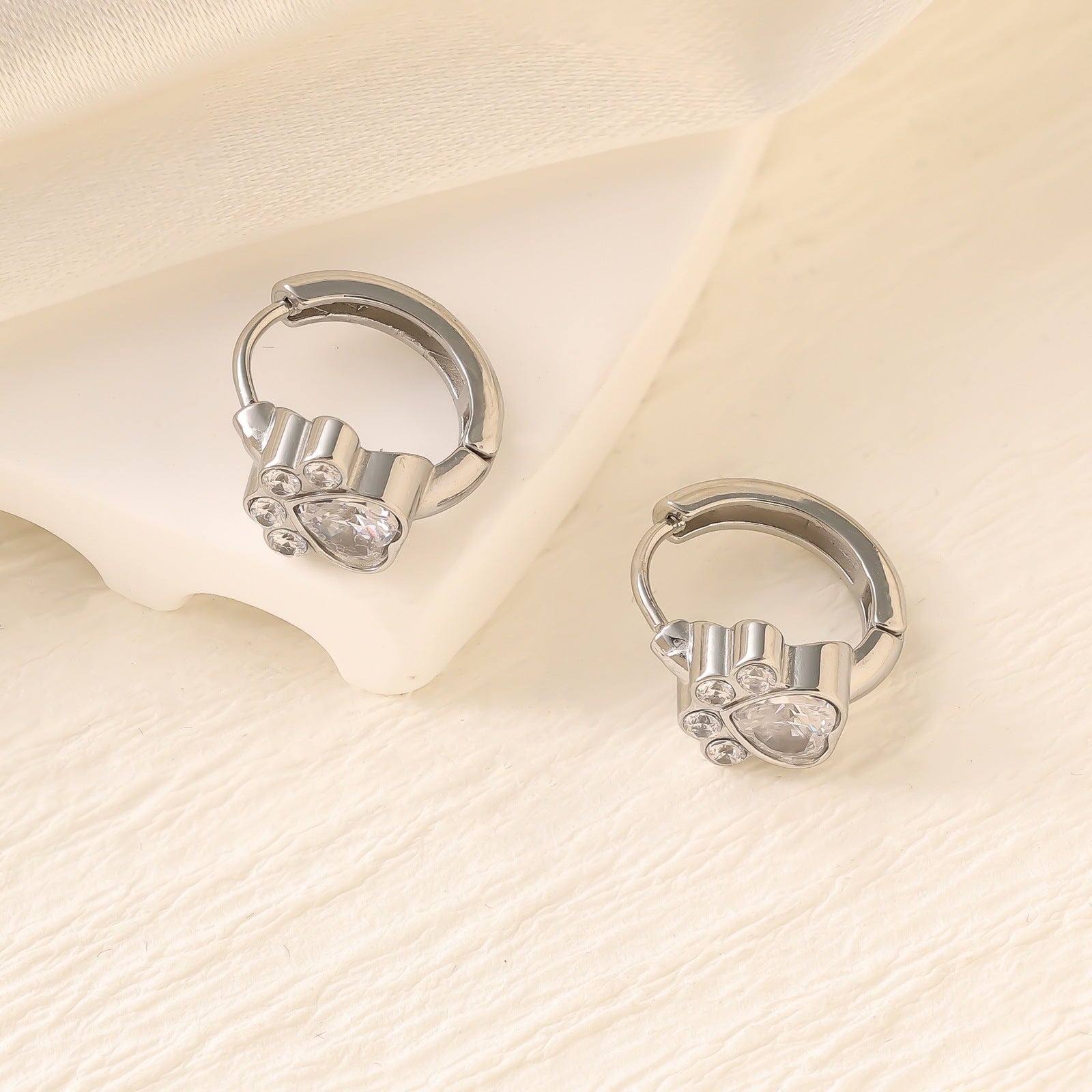 Geometric Zircon Hoop Earrings — Stainless Steel, 18K Gold Plated, Versatile