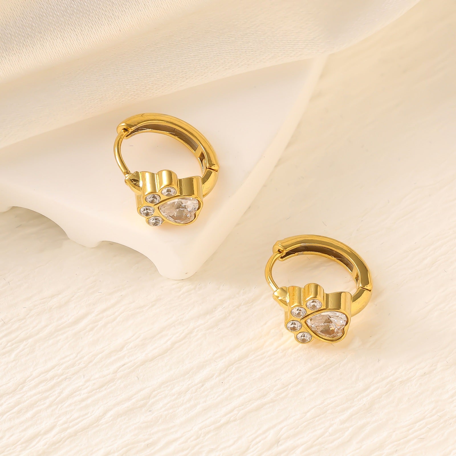Geometric Zircon Hoop Earrings — Stainless Steel, 18K Gold Plated, Versatile