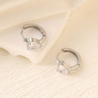 Geometric Zircon Hoop Earrings — Stainless Steel, 18K Gold Plated, Versatile