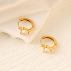 Geometric Zircon Hoop Earrings — Stainless Steel, 18K Gold Plated, Versatile