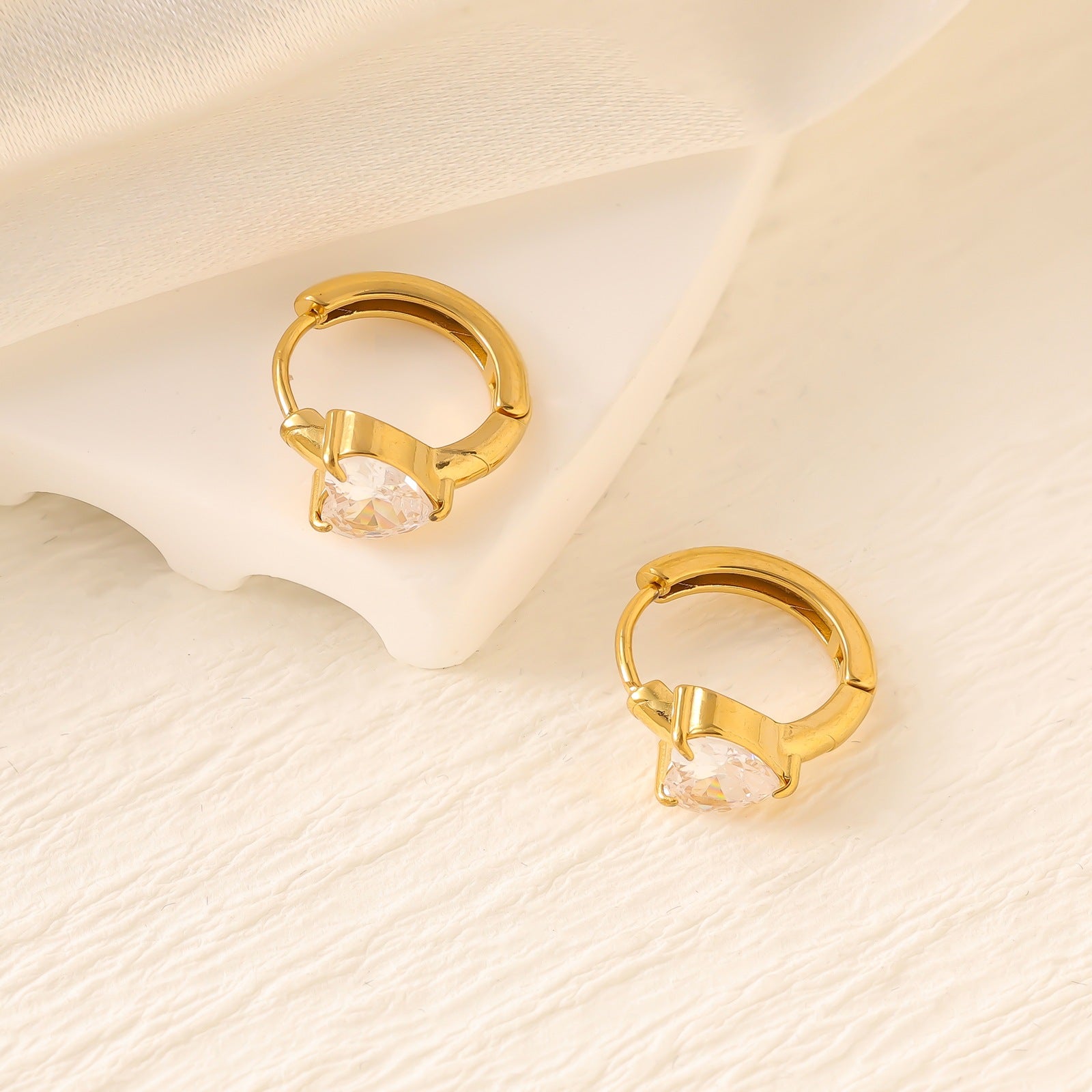 Geometric Zircon Hoop Earrings — Stainless Steel, 18K Gold Plated, Versatile