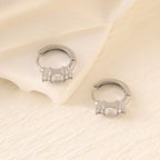 Geometric Zircon Hoop Earrings — Stainless Steel, 18K Gold Plated, Versatile
