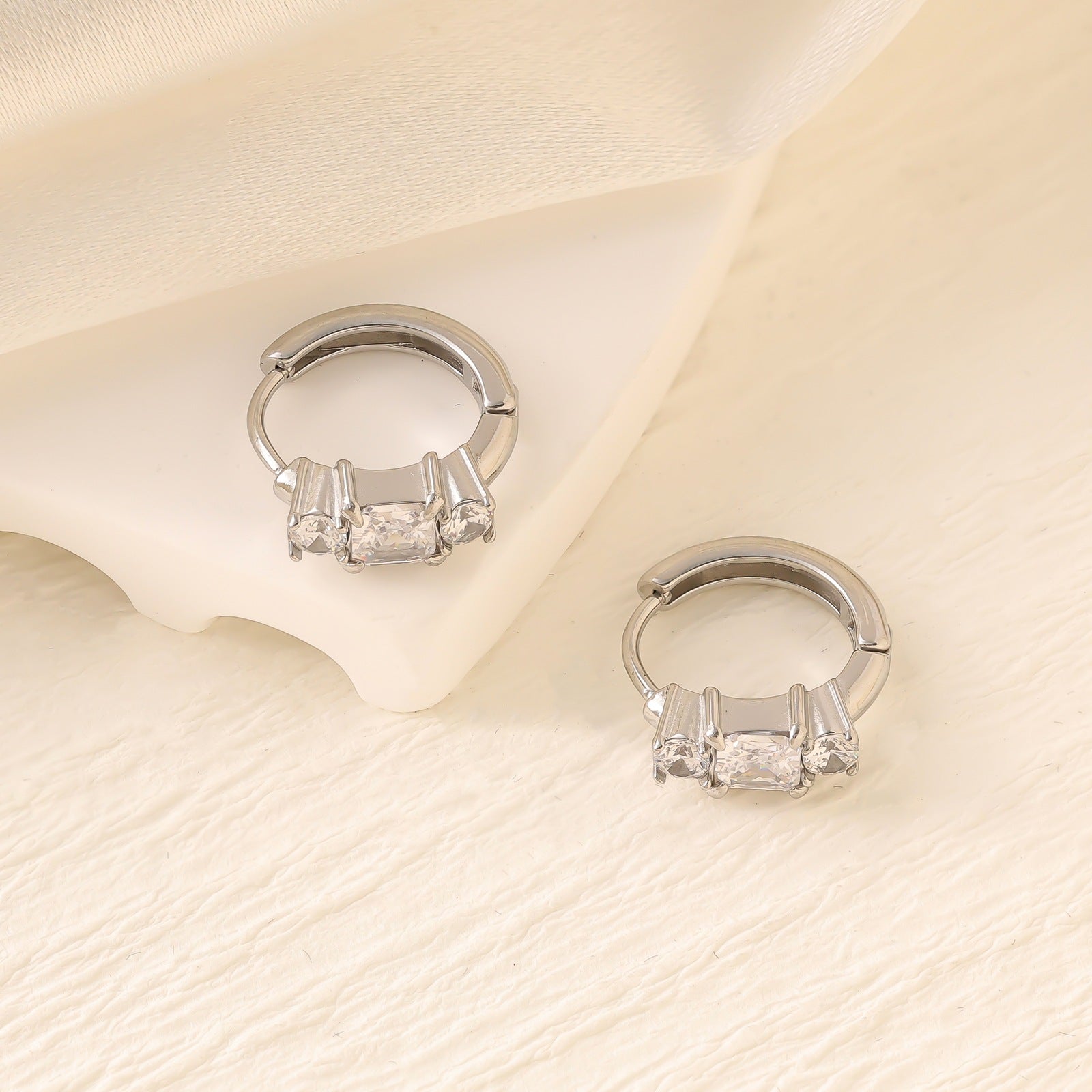 Geometric Zircon Hoop Earrings — Stainless Steel, 18K Gold Plated, Versatile