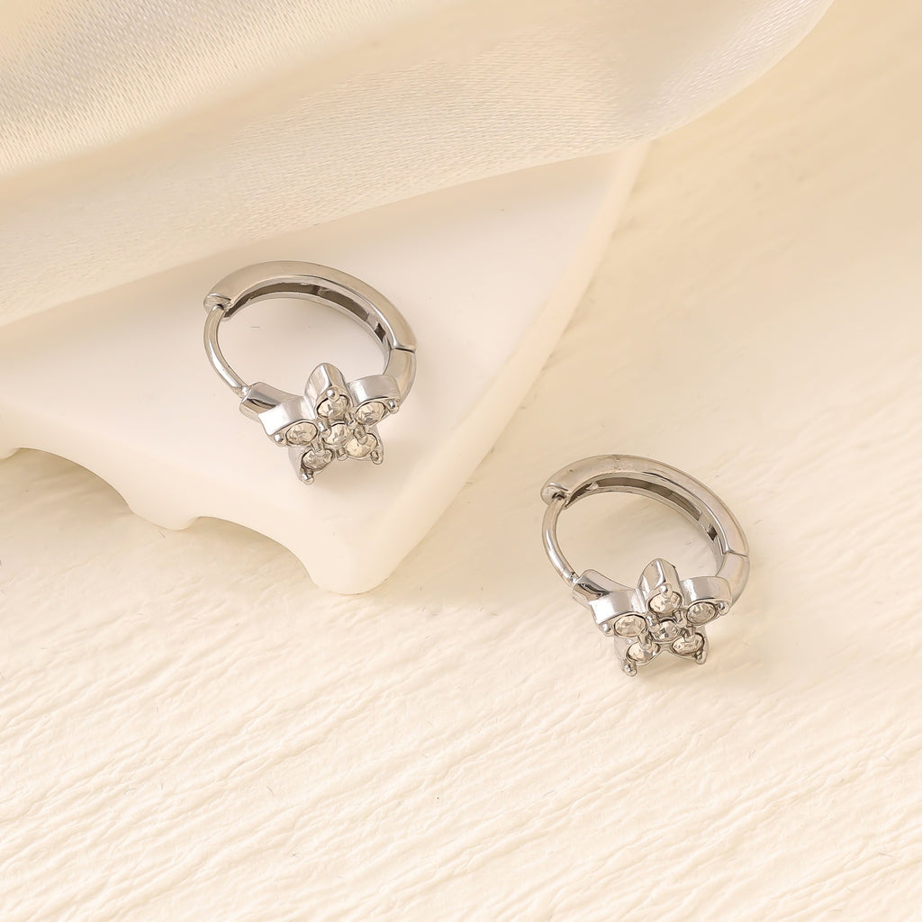 Geometric Zircon Hoop Earrings — Stainless Steel, 18K Gold Plated, Versatile