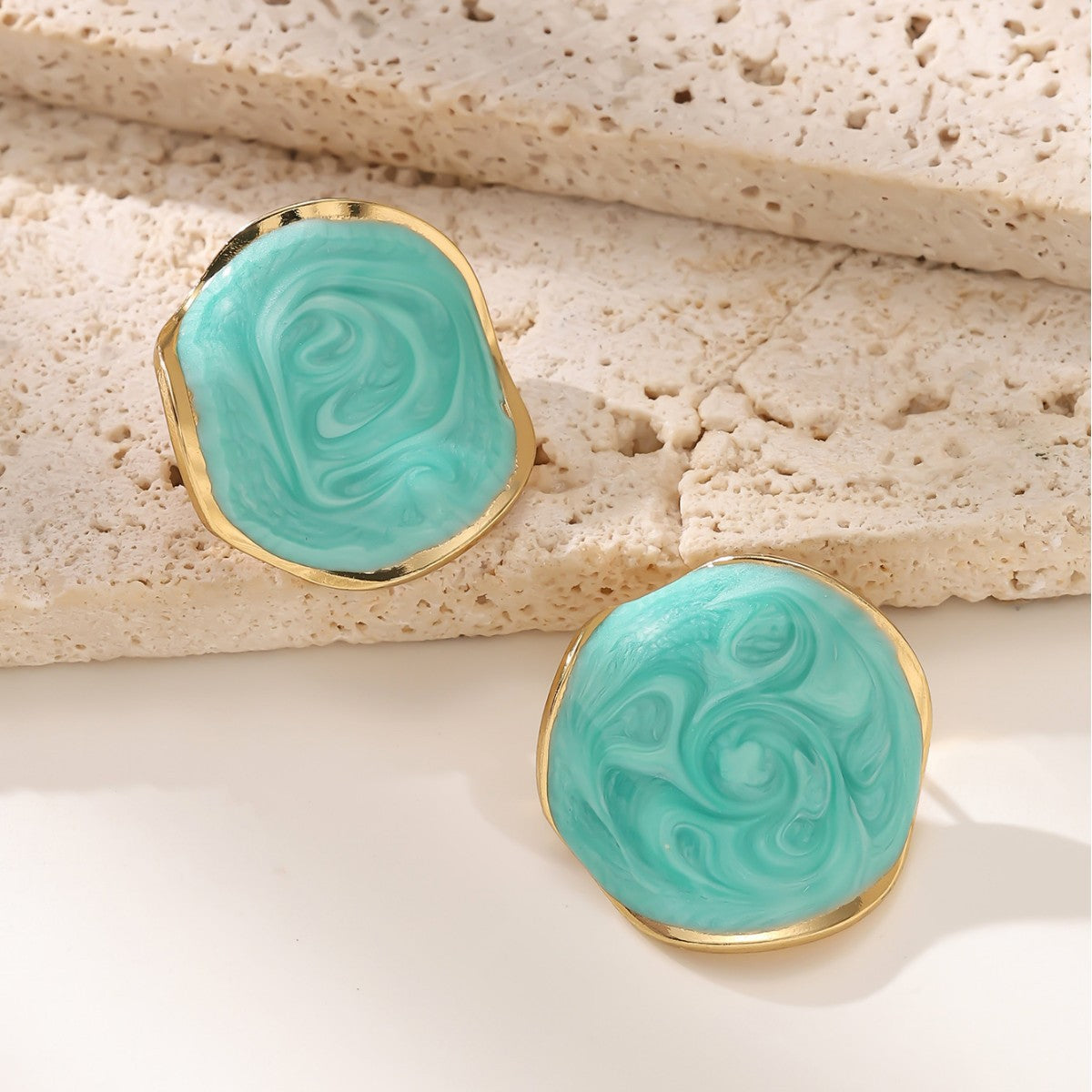 Irregular Circle Enamel Stud Earrings — 304 Stainless Steel, 18K Gold, 6 Colors