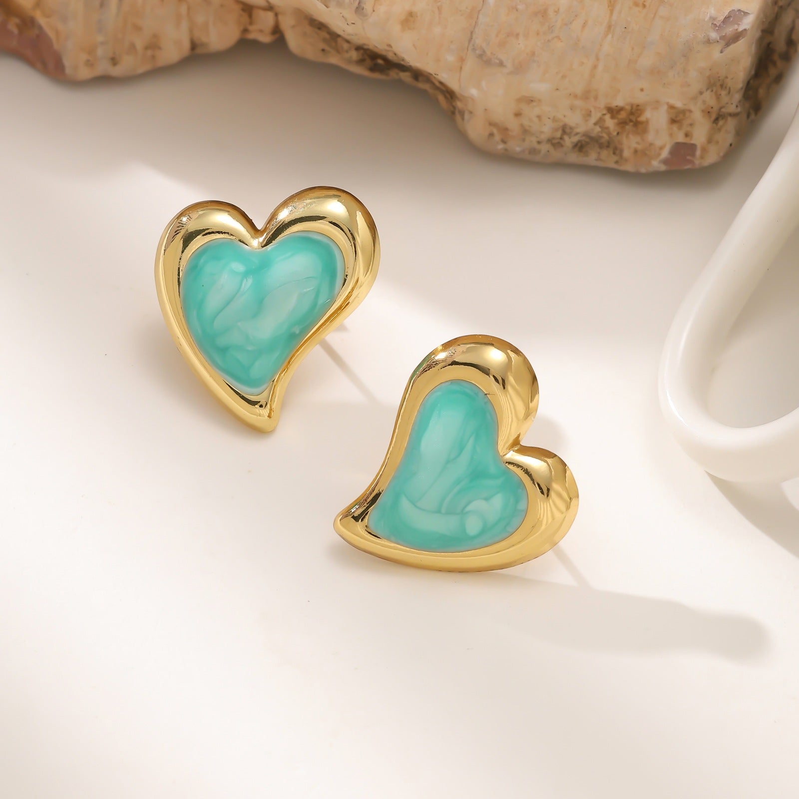 Vintage Enamel Irregular Heart 304 Stainless Steel Earrings — High-End