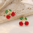Fruit Cherry 304 Stainless Steel Stud Earrings — 18K Gold Plated