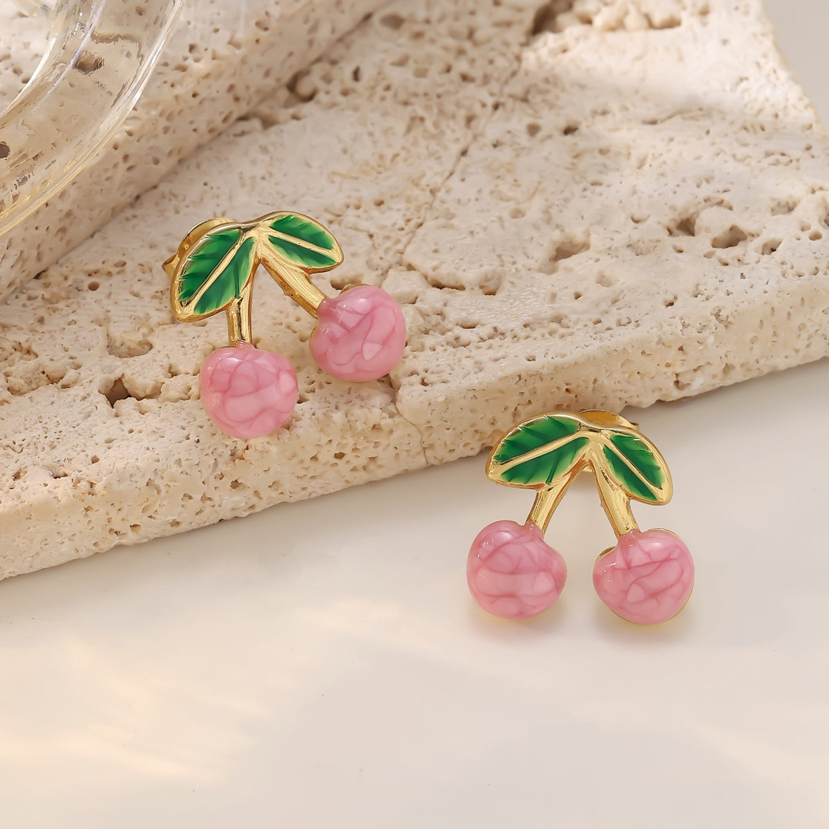 Fruit Cherry 304 Stainless Steel Stud Earrings — 18K Gold Plated