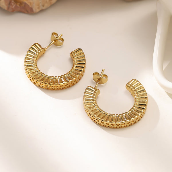 Geometric C-Shape Stud Earrings — 304 Stainless Steel, 18K Gold, 8 Styles