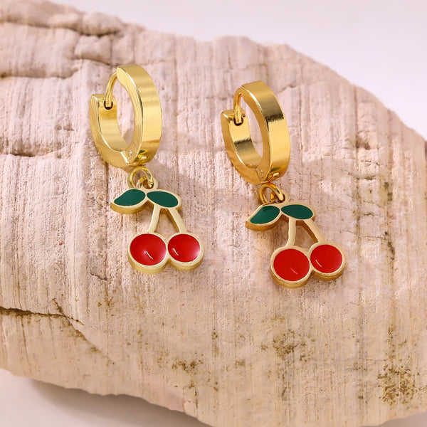Creative Fruit Strawberry Pineapple Banana Cherry Earrings — Stainless Steel