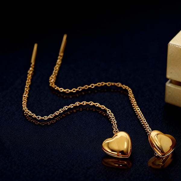 Heart Ear Threads — 304 Stainless Steel, 18K Gold, Long & Slimming
