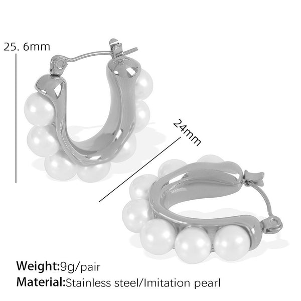 Pearl Circle Hoop Earrings — Stainless Steel, Retro, Zircon & Pearl, 15 Styles