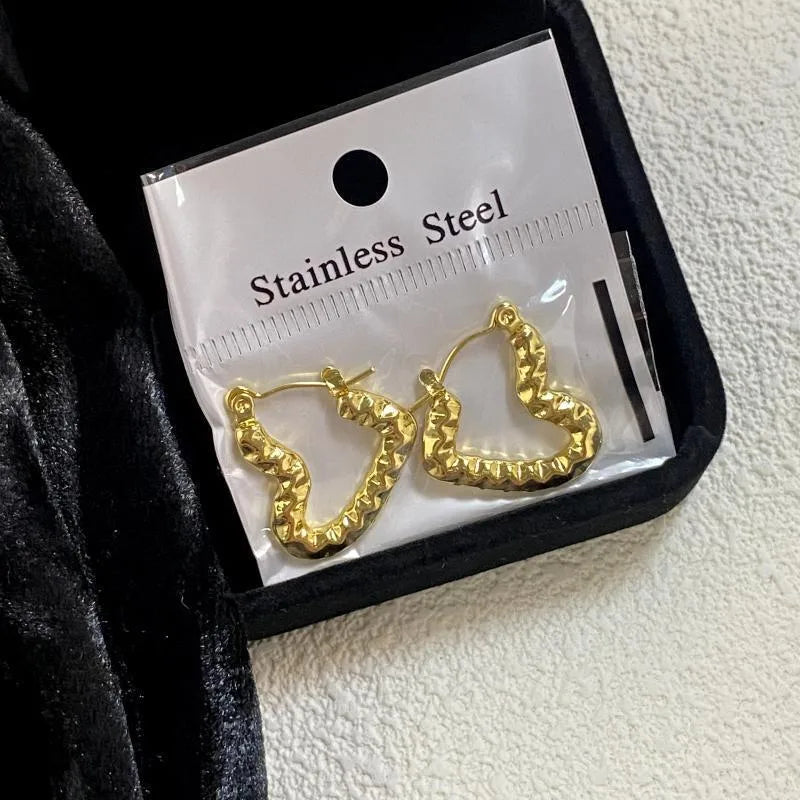 Geometric Heart Shape 18K Gold Plated Stainless Steel Hoop Earrings for Women