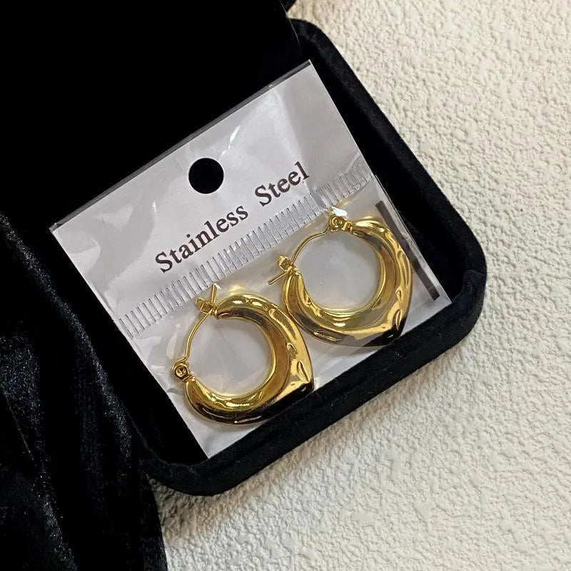 Geometric Heart Shape 18K Gold Plated Stainless Steel Hoop Earrings for Women
