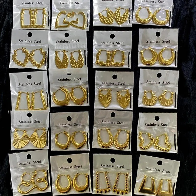 Geometric Heart Shape 18K Gold Plated Stainless Steel Hoop Earrings for Women