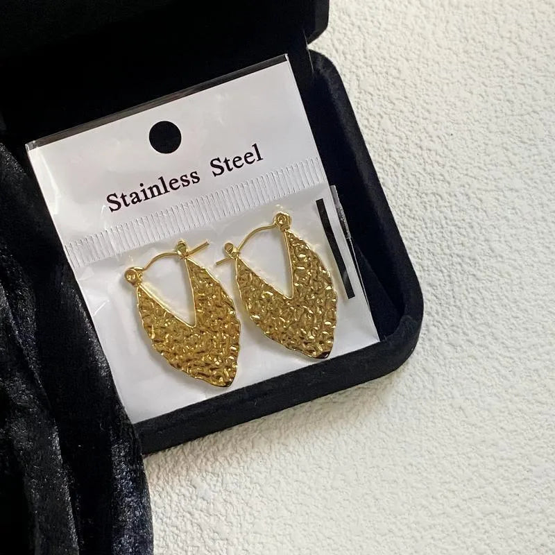Geometric Heart Shape 18K Gold Plated Stainless Steel Hoop Earrings for Women