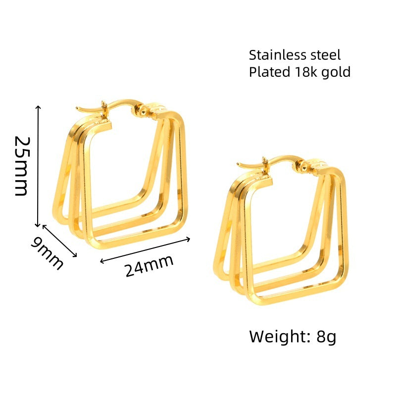 Geometric Multi-Layer Titanium Steel Hoop Earrings — 18K Gold Plated, Premium