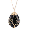 Tree Of Life Teardrop Pendant Necklace Natural Gemstone Crystal Wire Wrapped Healing Energy Stone Jewelry For Women