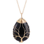 Tree Of Life Teardrop Pendant Necklace Natural Gemstone Crystal Wire Wrapped Healing Energy Stone Jewelry For Women