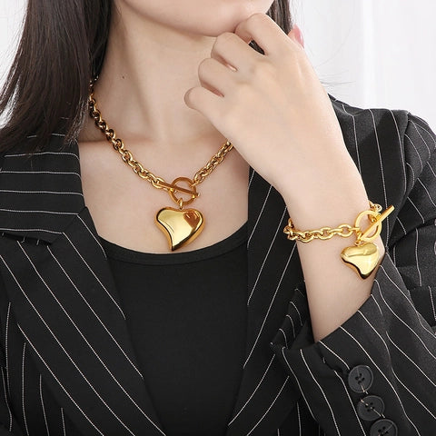 Heart Pendant Necklace And Bracelet