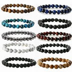 Natural Stone Beaded Bracelet Tiger Eye Lava Stone Agate Elastic Handmade Unisex Healing Yoga Jewelry