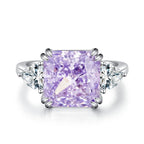 925 Sterling Silver Radiant Cut Zirconia Ring Lavender Purple Square Stone Three Stone Design Engagement Finger Ring For Women Jewelry - View 5