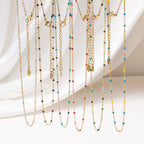 Colorful Enamel Bead Stainless Steel Necklace For Women French Retro Minimalist Adjustable Lobster Clasp Jewelry Gift
