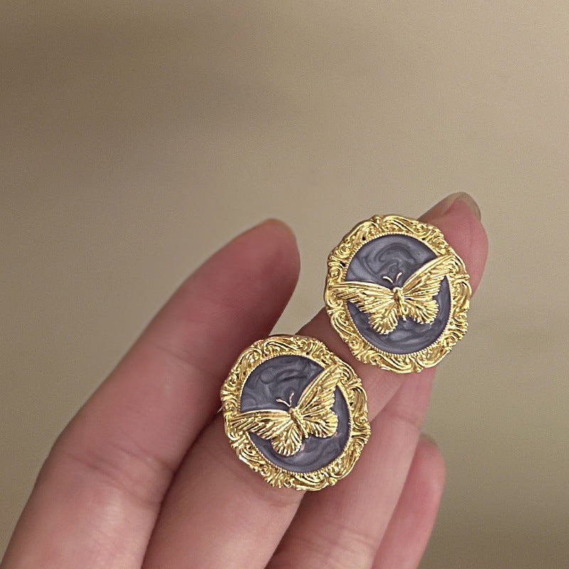 Vintage Enamel Oil Painting Style Earrings