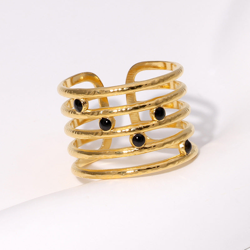 Stainless Steel Adjustable Open Rings For Women Minimalist Aesthetic Heart Evil Eye Leaf Geometric Enamel Drip Oil Jewelry - View 4