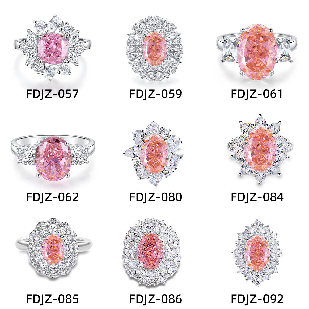 S925 Sterling Silver Ring Padparadscha Pink Gemstone Halo High Carbon Diamond Elegant Jewelry Wedding Engagement For Women - View 5