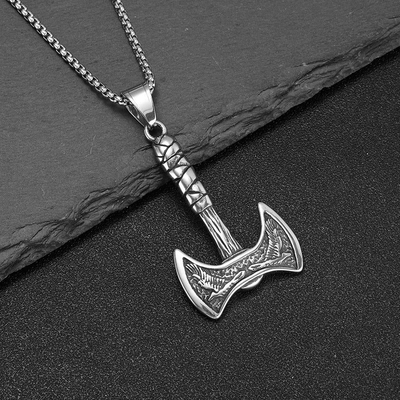 Viking Double Axe Pendant Necklace Men Titanium Steel Two Tone Gold Antique Silver Norse Mythology Biker Jewelry Accessory Gift - View 3