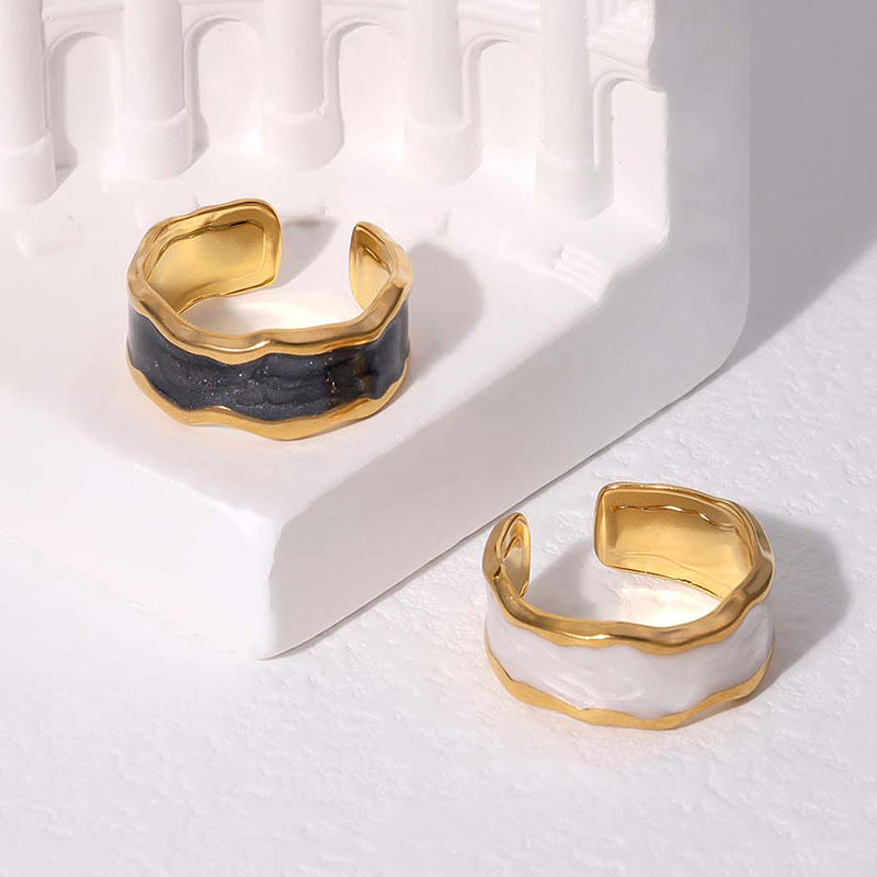 Stainless Steel Adjustable Open Rings For Women Minimalist Aesthetic Heart Evil Eye Leaf Geometric Enamel Drip Oil Jewelry - View 2