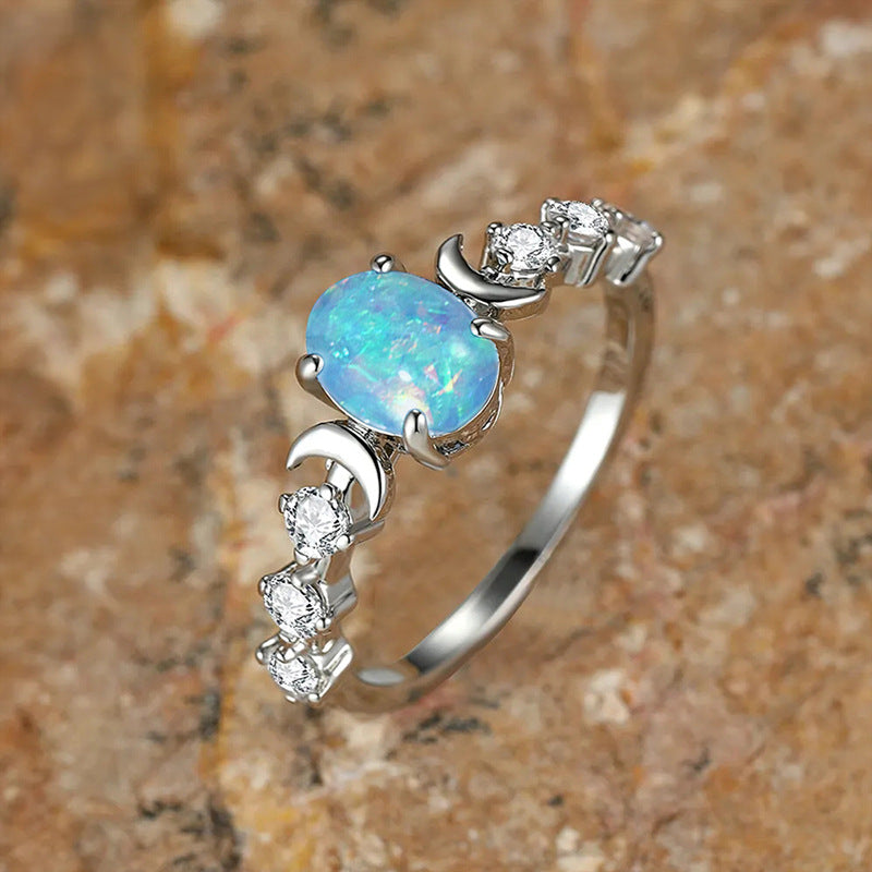 Vintage Oval Moonstone Opal Ring Sun And
