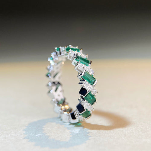 925 Sterling Silver Emerald Cut Zirconia Eternity Ring Luxurious Geometric Stackable Wedding Anniversary Ring For Women Jewelry - View 2