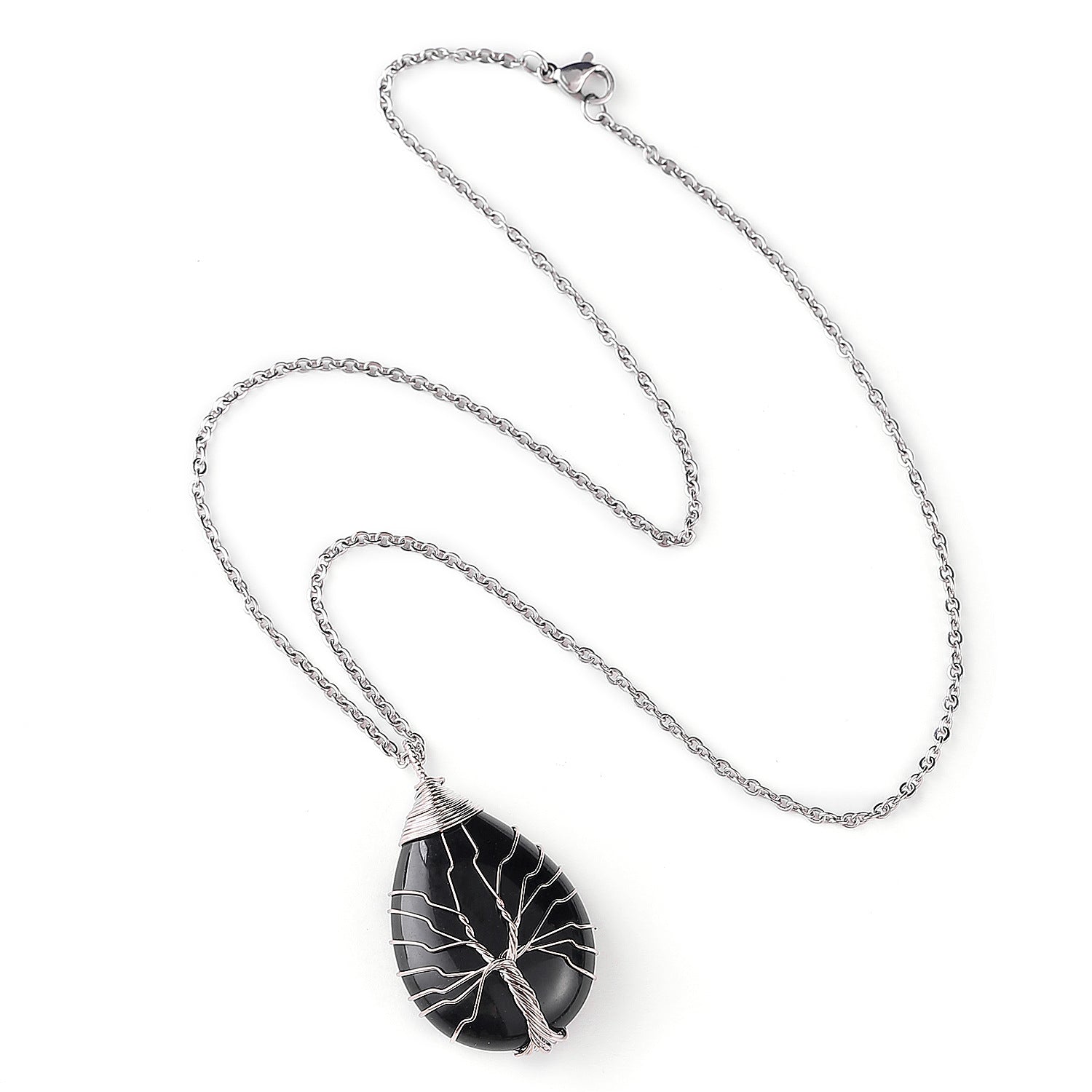 Tree Of Life Teardrop Pendant Necklace Natural Gemstone Crystal Wire Wrapped Healing Energy Stone Jewelry For Women - View 5