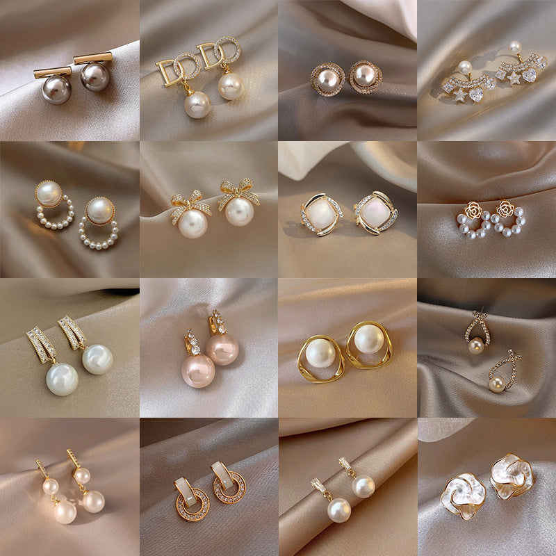 Alloy Rhinestone Artificial Pearl Earrings With 925 Sterling Silver Earring Post Elegant Butterfly Heart Geometric For Women - View 4