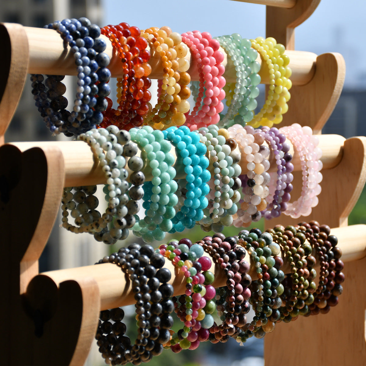 Handmade Natural Gemstone Round Bead Elastic Bracelet Healing Crystal Jewelry For Women Men Multi Colors - View 2