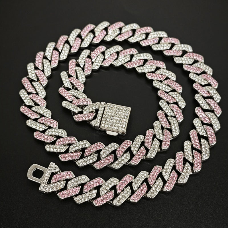 Hip Hop Cuban Chain Necklace Alloy Rhinestone Iced Out Colorful Streetwear Jewelry For Men Women - View 4