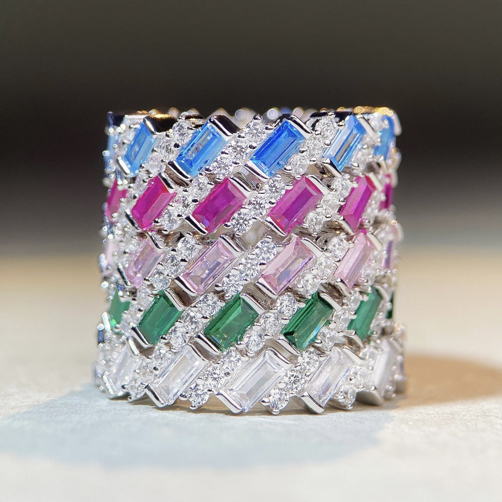 925 Sterling Silver Emerald Cut Zirconia Eternity Ring Luxurious Geometric Stackable Wedding Anniversary Ring For Women Jewelry - View 4