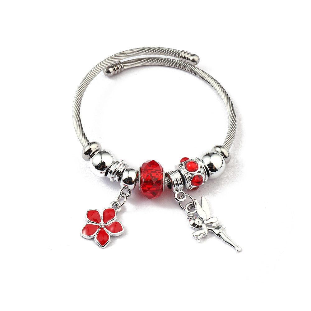 Charm Bracelet Stainless Steel Alloy Pendant Crystal Glass Beads Butterfly Heart Flower Adjustable Jewelry For Women - View 4