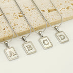 Initial Alphabet Necklace Stainless Steel Mother Of Artificial Pearl Rectangle Pendant Snake Chain 18K Gold Plated Jewelry Women - View 3