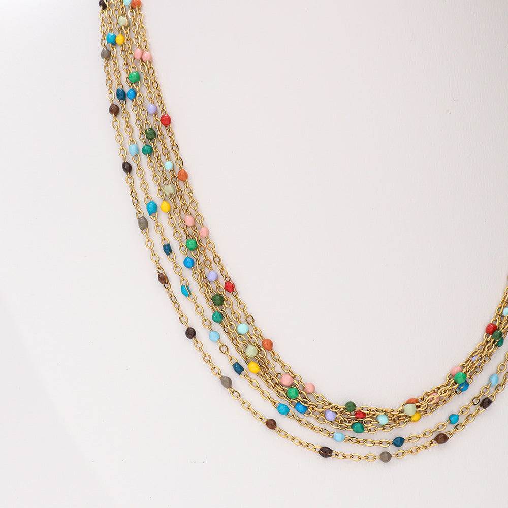 Colorful Enamel Bead Stainless Steel Necklace For Women French Retro Minimalist Adjustable Lobster Clasp Jewelry Gift - View 2