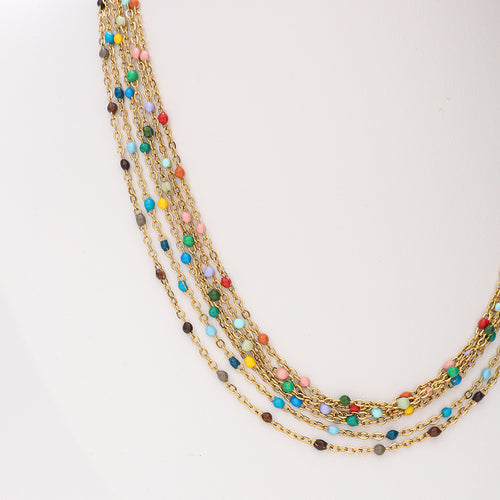 Colorful Enamel Bead Stainless Steel Necklace For Women French Retro Minimalist Adjustable Lobster Clasp Jewelry Gift - View 2