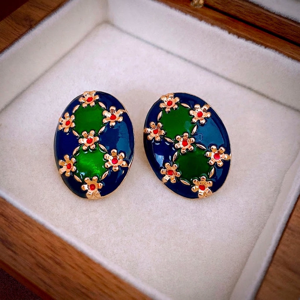Vintage Enamel Oil Painting Style Earrings