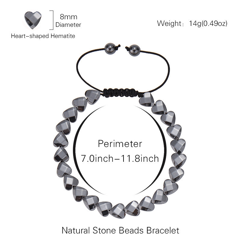 Heart Shape Hematite Magnetic Stone Adjustable Woven Rope Bracelet Unisex Fashion Jewelry Black - View 5