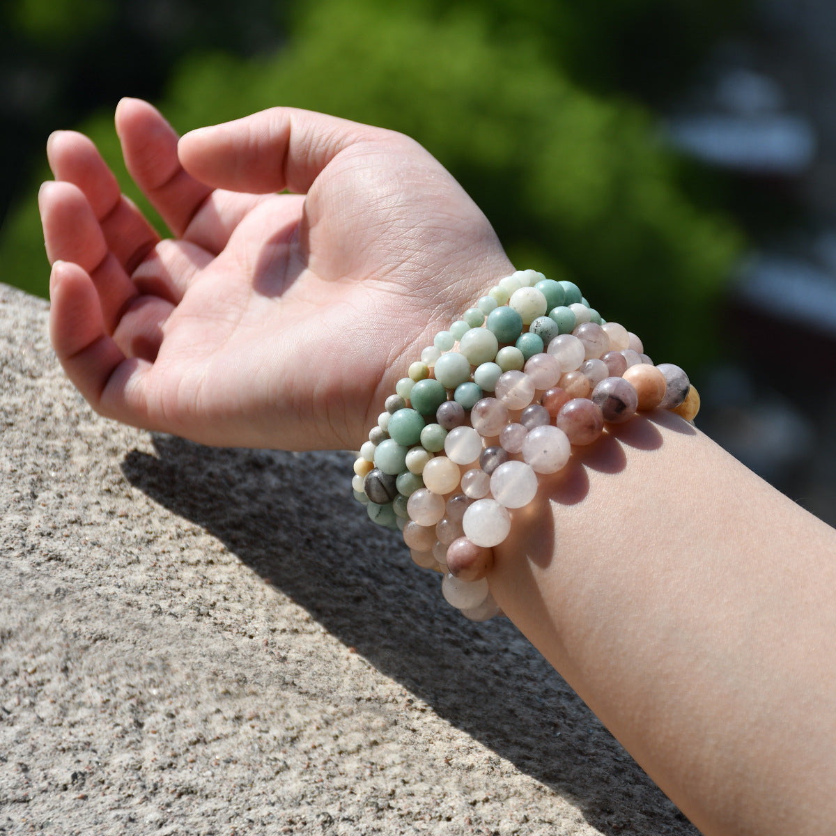 Handmade Natural Gemstone Round Bead Elastic Bracelet Healing Crystal Jewelry For Women Men Multi Colors - View 4
