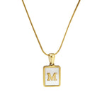 Initial Alphabet Necklace Stainless Steel Mother Of Artificial Pearl Rectangle Pendant Snake Chain 18K Gold Plated Jewelry Women - View 5