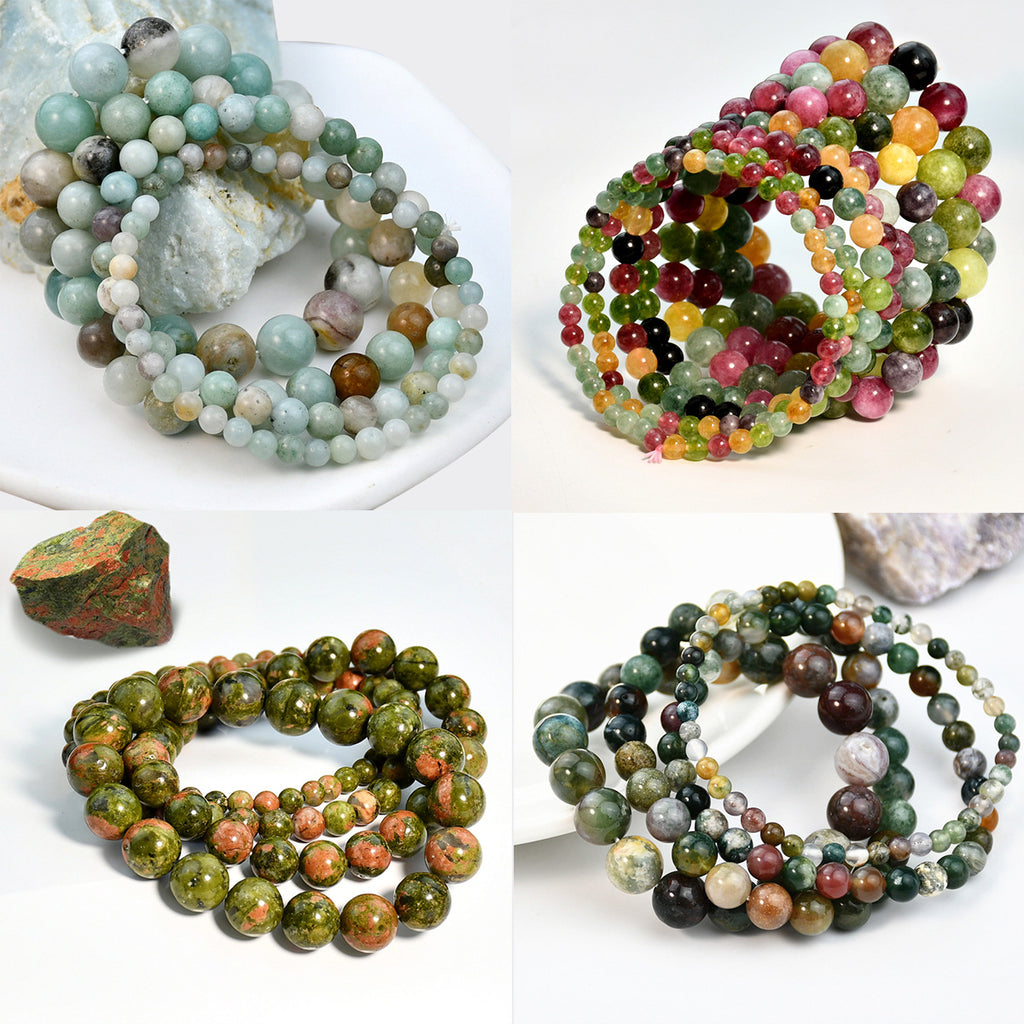 Handmade Natural Gemstone Round Bead Elastic Bracelet Healing Crystal Jewelry For Women Men Multi Colors - View 3