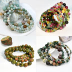 Handmade Natural Gemstone Round Bead Elastic Bracelet Healing Crystal Jewelry For Women Men Multi Colors - View 3