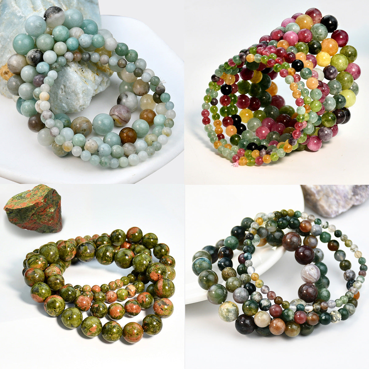 Handmade Natural Gemstone Round Bead Elastic Bracelet Healing Crystal Jewelry For Women Men Multi Colors - View 3